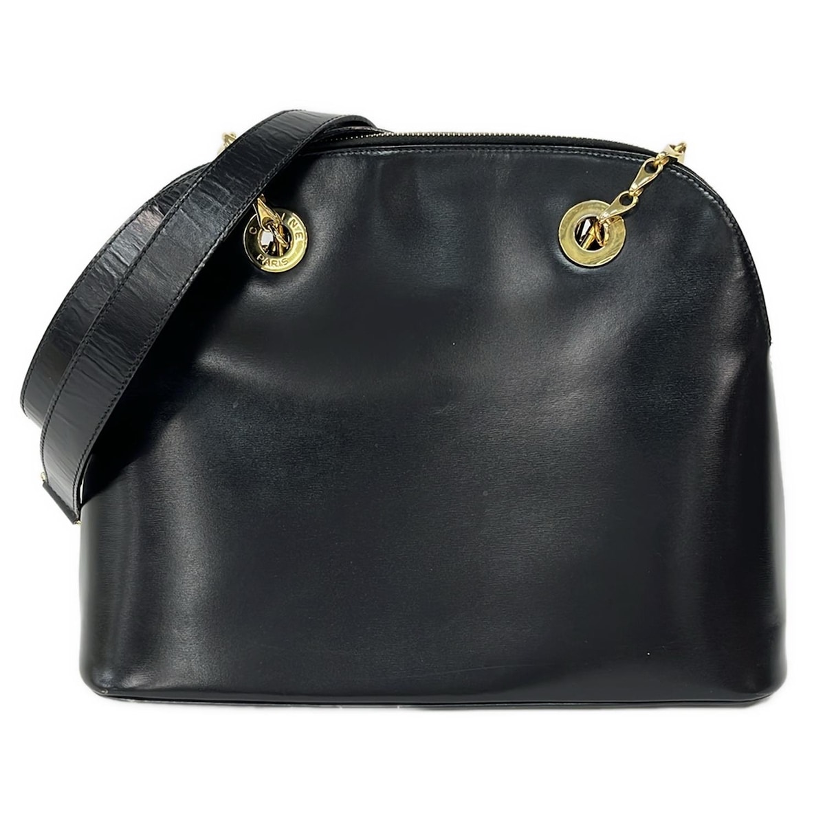 【中古】CELINE(セリーヌ) ショルダーバッグ チェーンショルダー 黒×ゴールド レザー|ブランディア 店