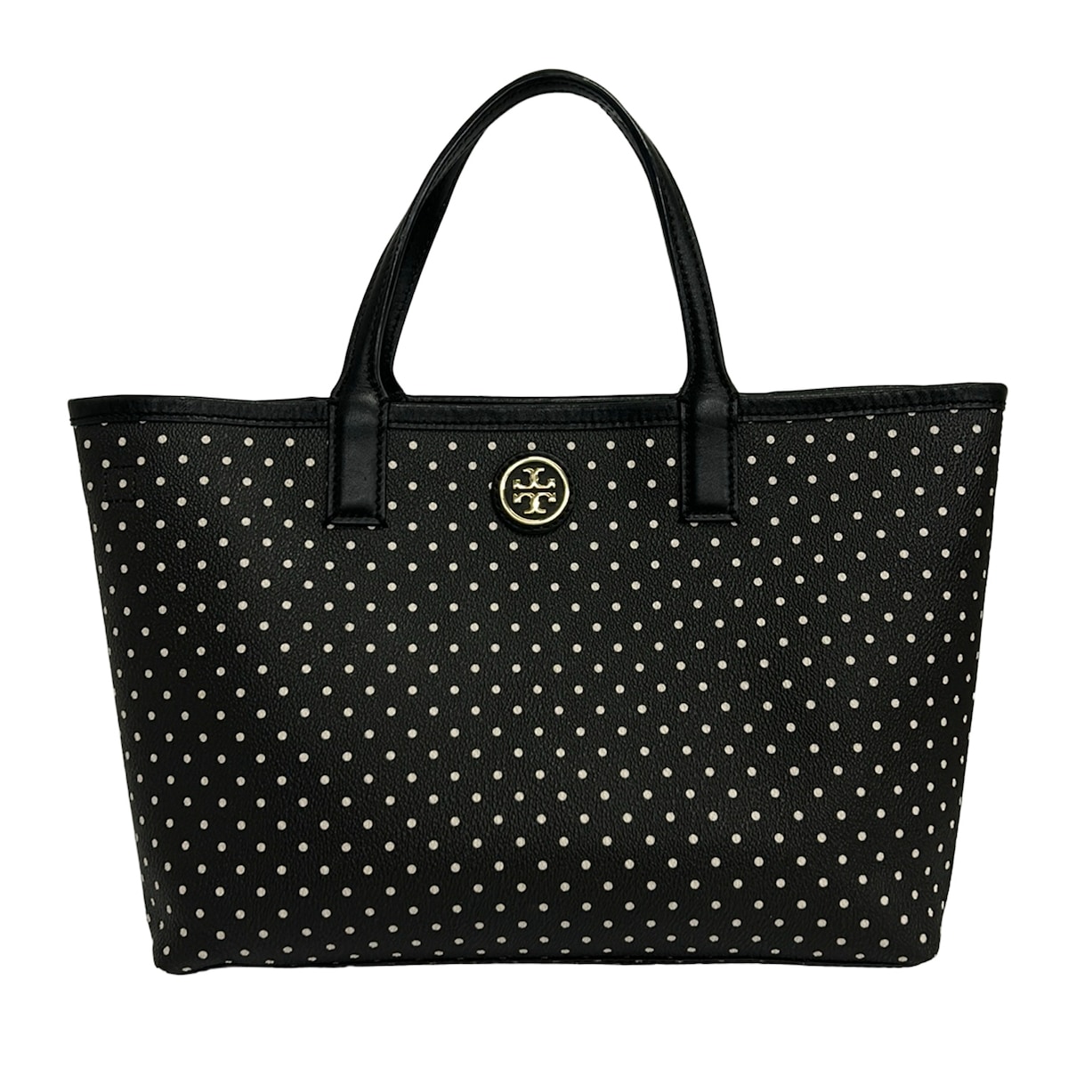 【中古】TORY BURCH(トリーバーチ) ハンドバッグ ドット柄/水玉 黒&times;白 レザー｜ブランディア　店