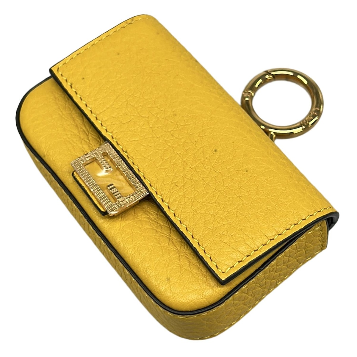 【中古】FENDI(フェンディ) ナノバゲット キーホルダー(惹き付ける) 黄色×ゴールド なめし革
