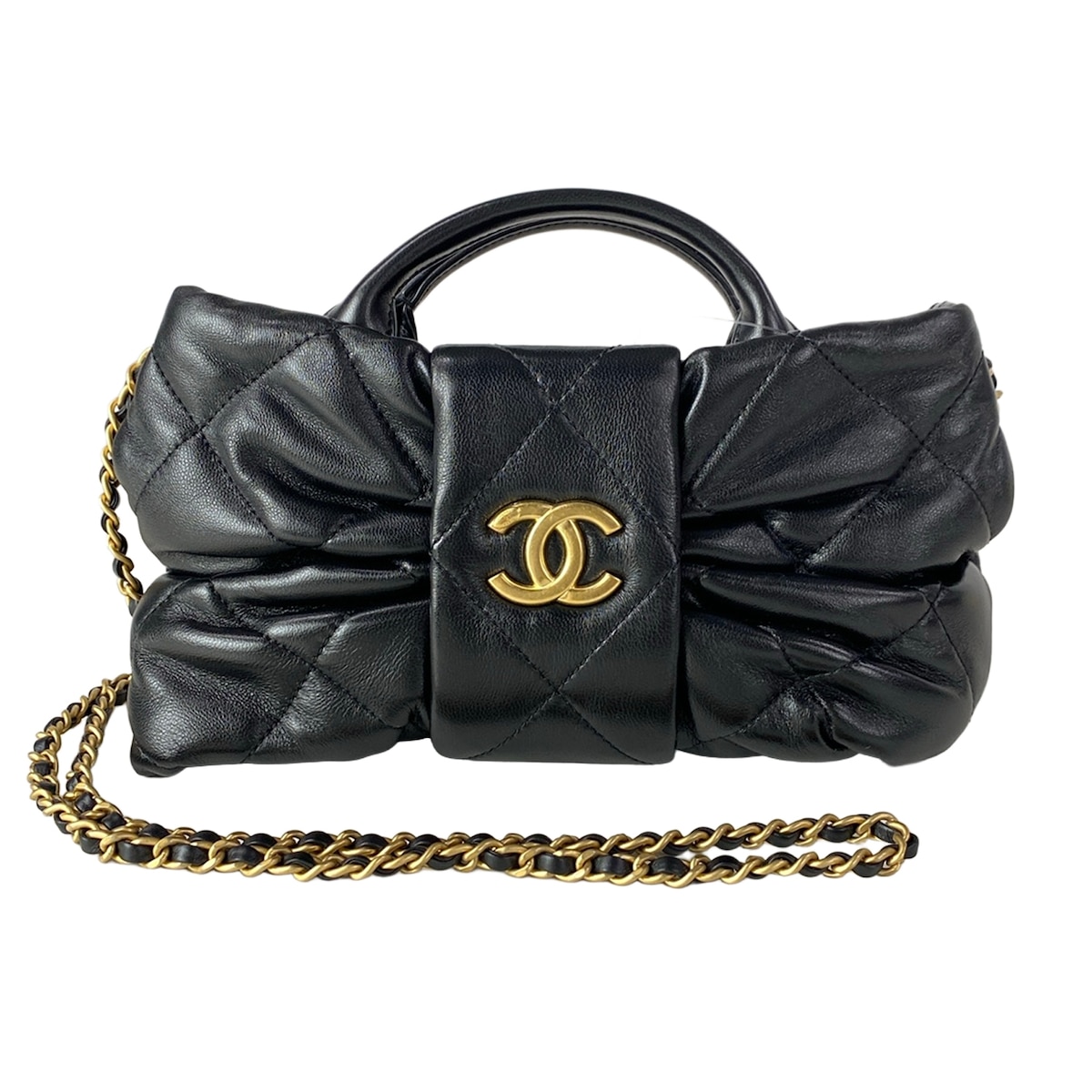 【新着】【中古】CHANEL(シャネル) ミニ洋弓 御徒面子 ハンドバック 2way/ココマーク/ゴールド金具 黒 子ヒツジ素はだ