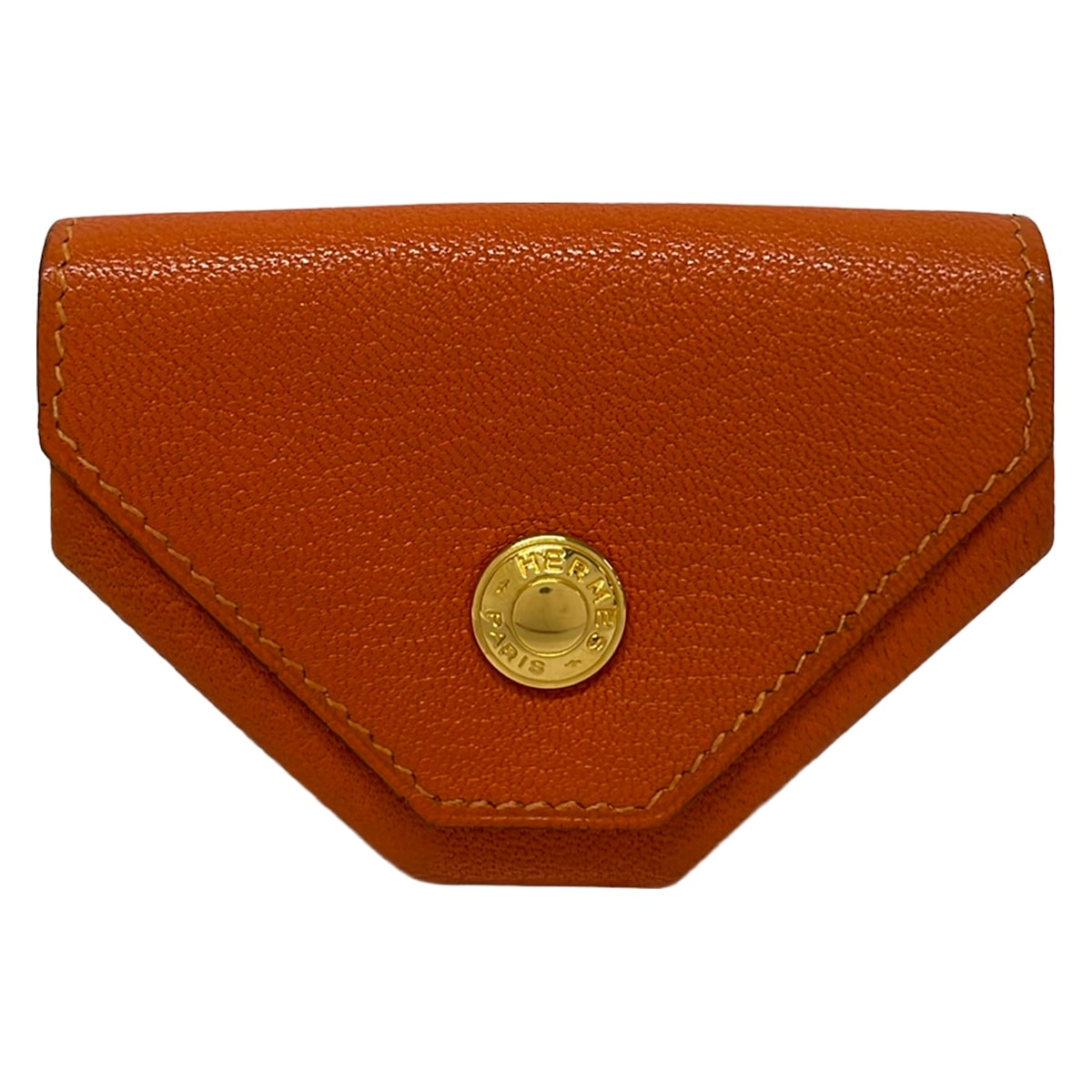 【中古】HERMES(エルメス) ヴァンキャトル コインケース しろがね色金具 オレンジ色