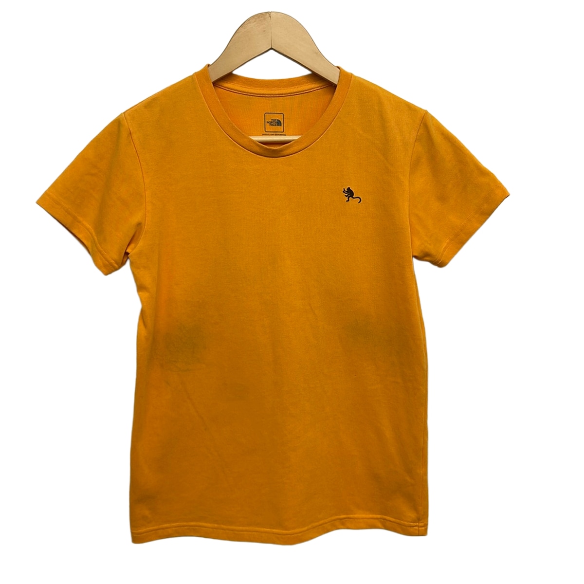 【中古】THE NORTH FACE(北の方人間の顔) 半袖ティーシャツ 労働者の一団のど首 オレンジ色
