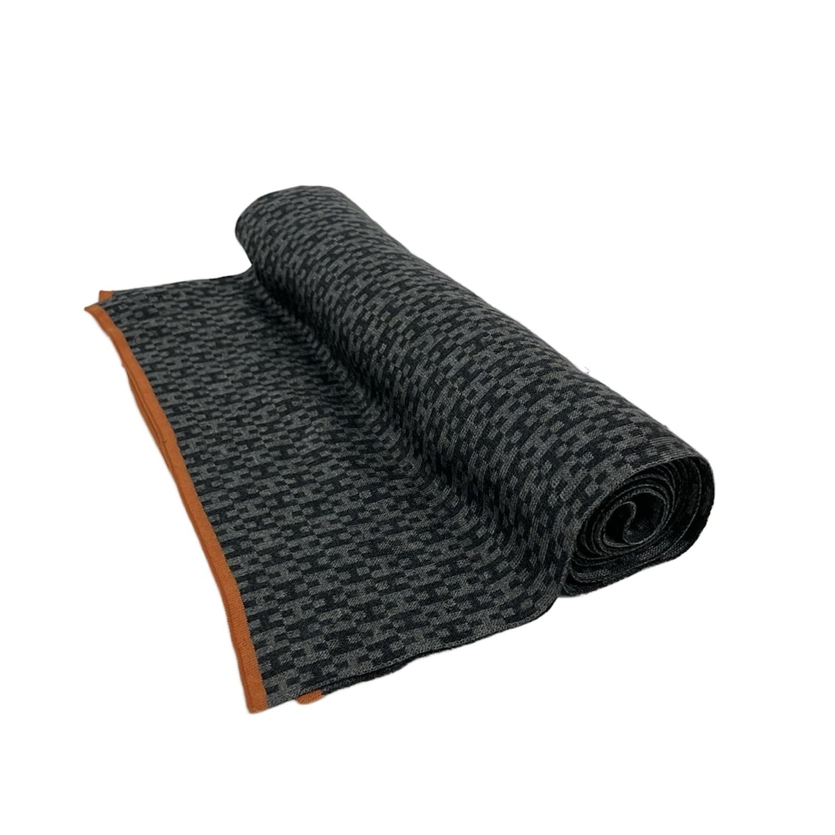【中古】HERMES(エルメス) ストール(ショール) Hロゴ/ダブルH/幾何学模様 ダークグレー×黒×オレンジ シルク