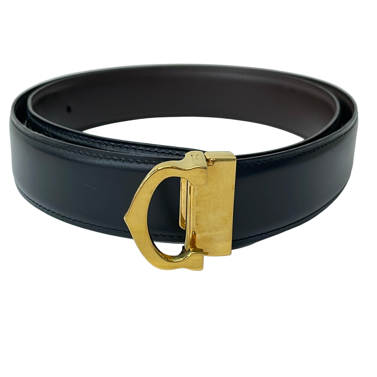 【中古】Cartier(カルティエ) 胴締め 黒×ゴールド なめし革