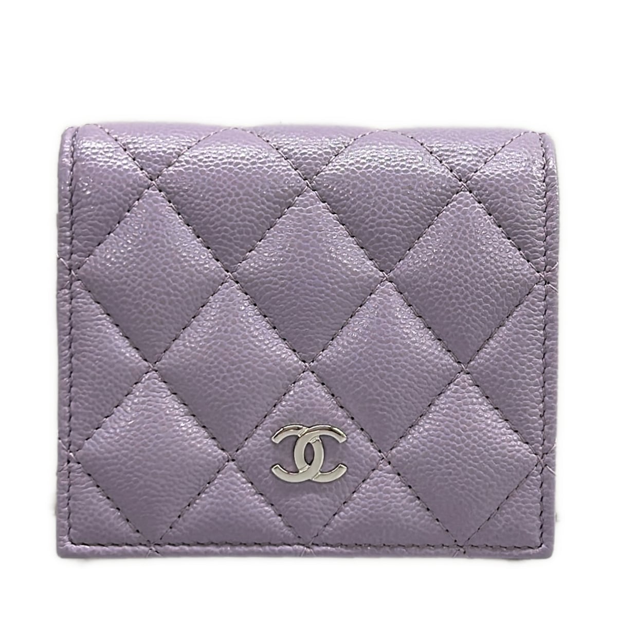 【中古】CHANEL(シャネル) マトラッセ 2つ折り金入れ しろがね色金具 ライトパープル