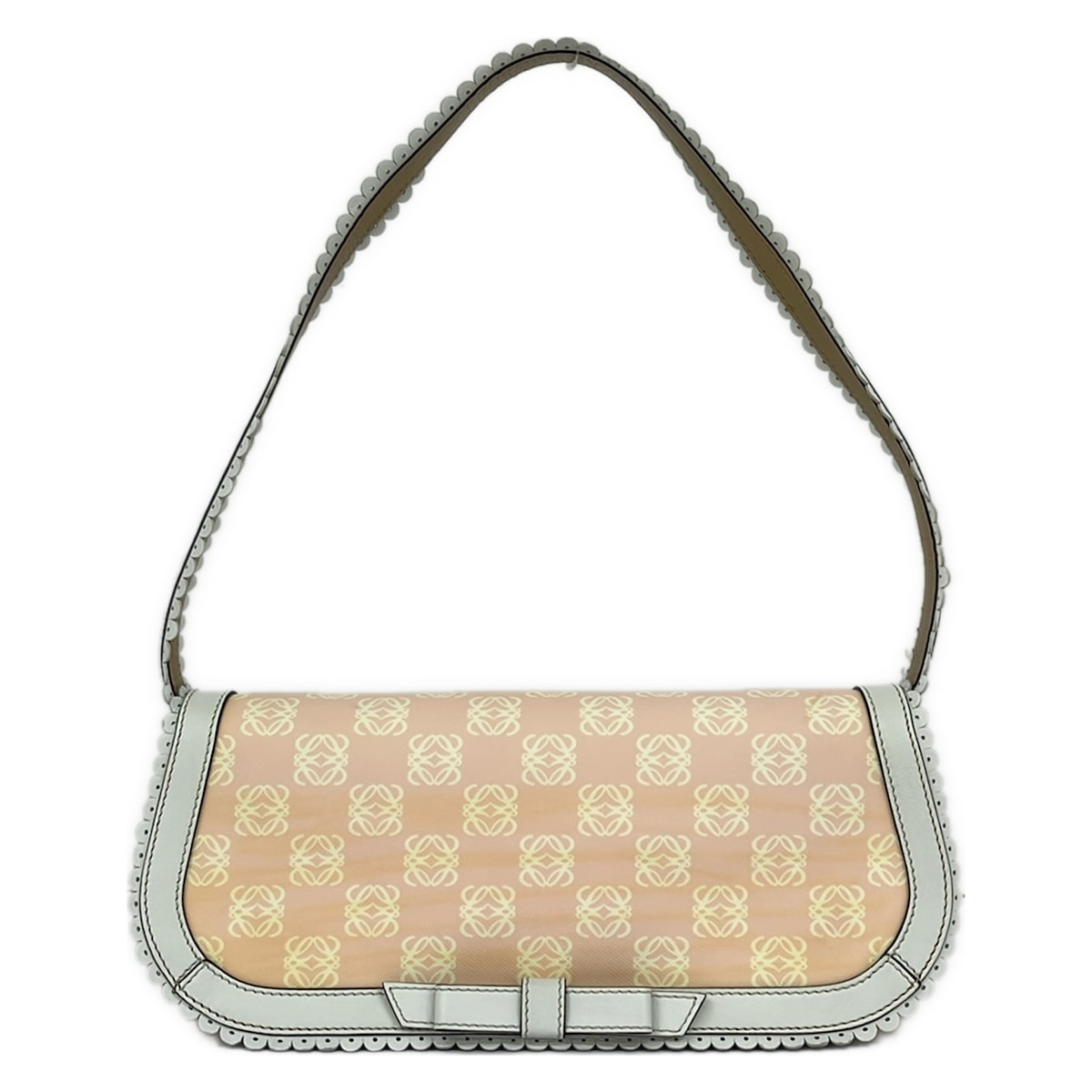 【中古】LOEWE(ロエベ) ショルダーバッグ リボン/アナグラム柄 ピンク×アイボリー レザー