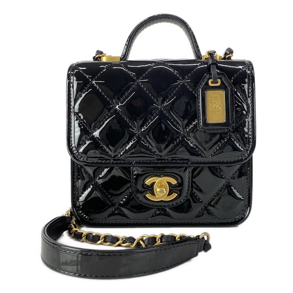 【新着】【中古】CHANEL(シャネル) スモール いの一番手持ち部分 下げ翼 御徒面子/マトラッセ ショルダーバッグ チェーン店肩部/ヴィンテージゴールド金具/2WAY/メタルシリアルプレート 黒 なめし革