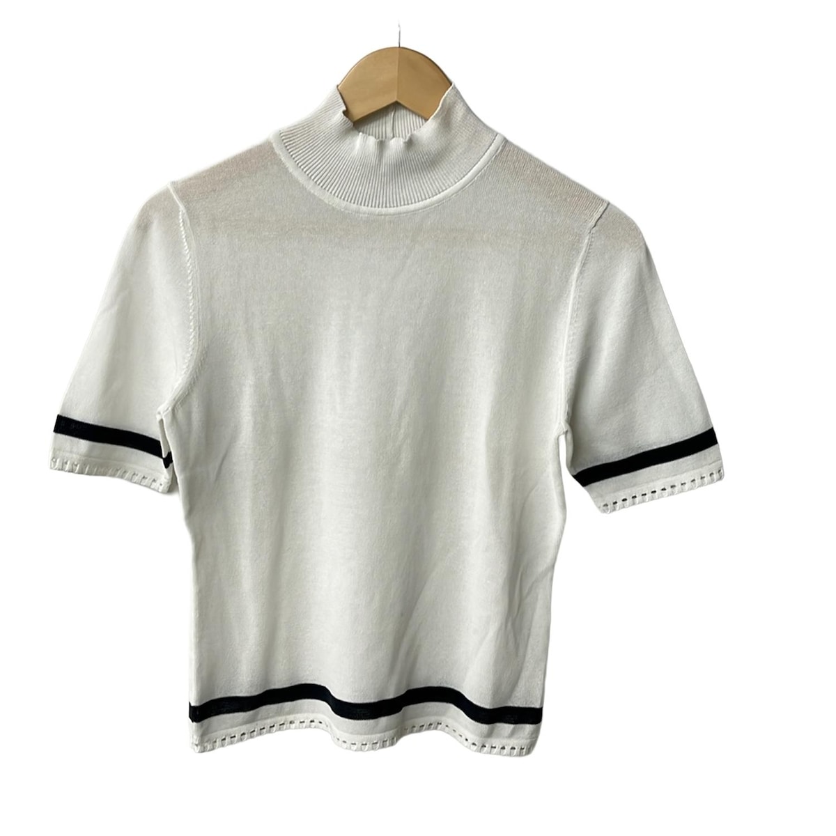 【中古】Ballantyne(バランタイン) 半袖セーター 半袖 クリーム×ネイビー コットン