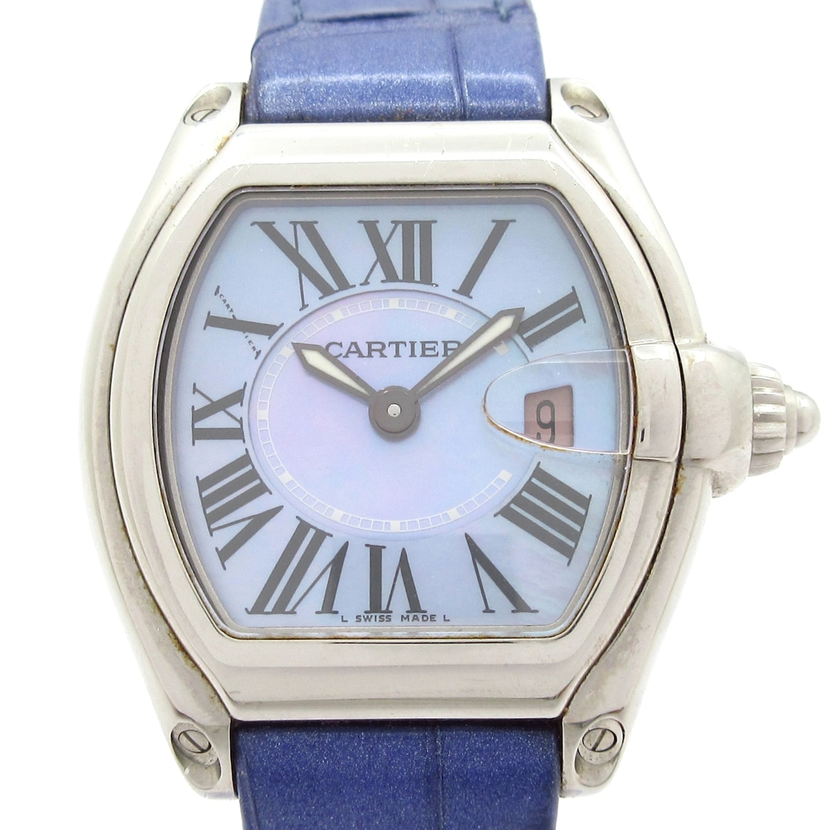 【中古】Cartier(カルティエ) 読み込むはやりっ児SM ウォッチ SS/外殻文字記号盤/革胴締め/2008年クリスマス制限事項 パープルシェル