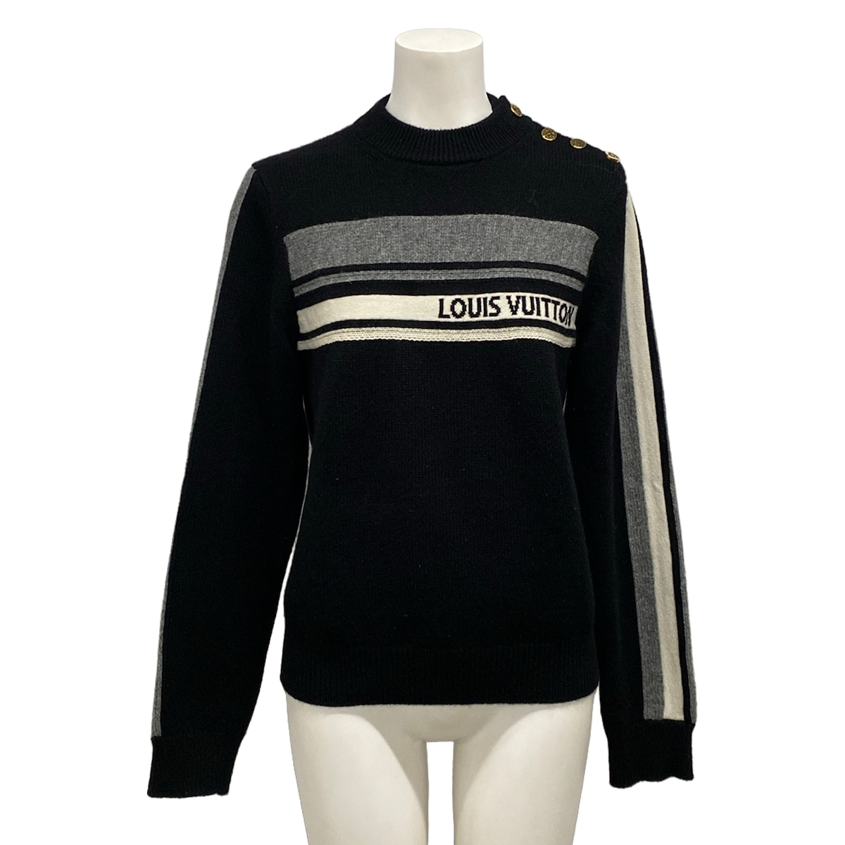 【中古】LOUIS VUITTON(ルイヴィトン) インタルシアシグネチャー 長袖セーター プルオーバー/20SS/長袖 黒&times;グレー&times;白 ウール、カシミヤ｜ブランディア　店