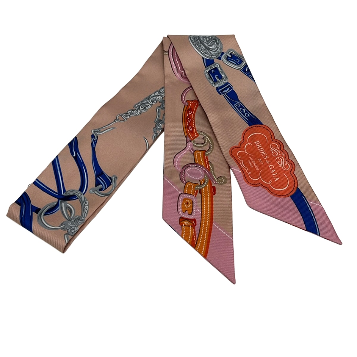 【中古】HERMES(エルメス) ツイロバート・エドワード・リー えり巻き BRIDES DE GALA APPLIQUE PIQUE （ブリッド・ドゥ・ガラ アップリケ ピケ）/地絹 ベージュ×青み×マルチ
