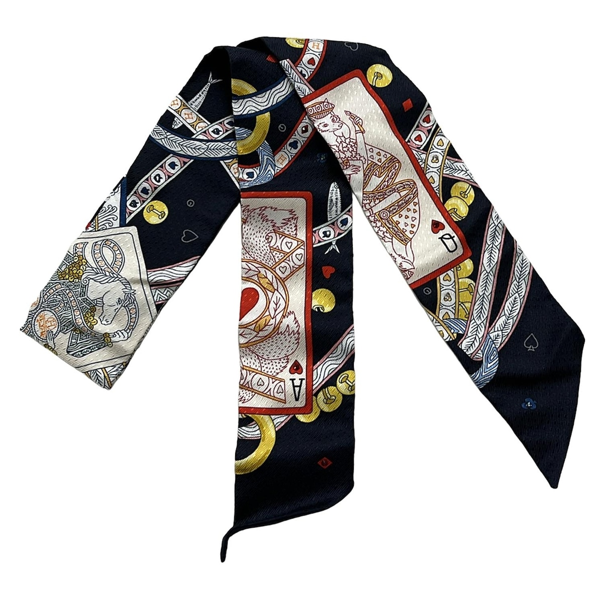 【中古】HERMES(エルメス) ツイロバート・エドワード・リー えり巻き シュロの葉えり巻き/PIQUE DAME DE COEUR 赤いこと×ダークネイビー
