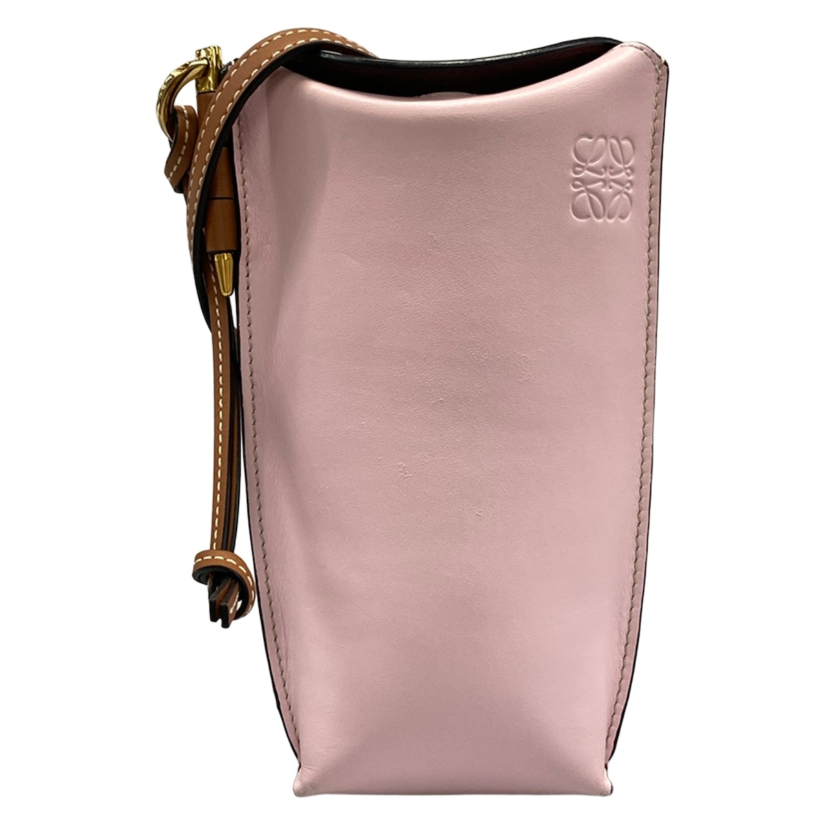 【中古】LOEWE(ロエベ) 論理ゲート衣嚢 ショルダーバッグ スマホポシェット サクラ色×赤銅色×ボルドーワイン なめし革