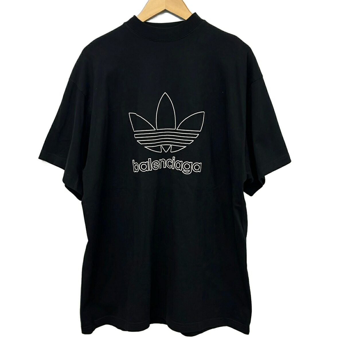 【中古】BALENCIAGA(バレンシアガ) 半袖プルオーバー 労働者の一団のど首/刺しゅう/2022AW/×adidas 黒×白