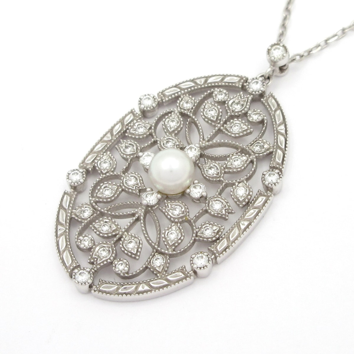 【中古】mikimoto(ミキモト) ネックレス 1Pパール約5.0mm/39Pダイヤ K18WG×ダイヤモンド×パール|ブランディア 店