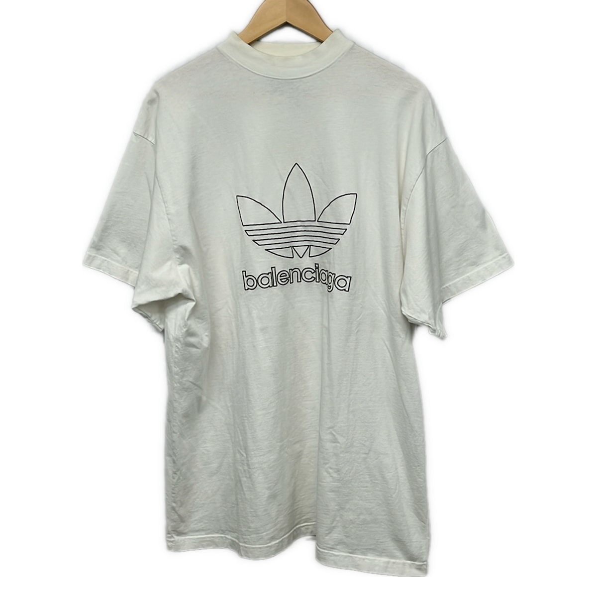 【中古】BALENCIAGA(バレンシアガ) 半袖プルオーバー 労働者の一団のど首/刺しゅう/2022AW/×adidas 白×黒