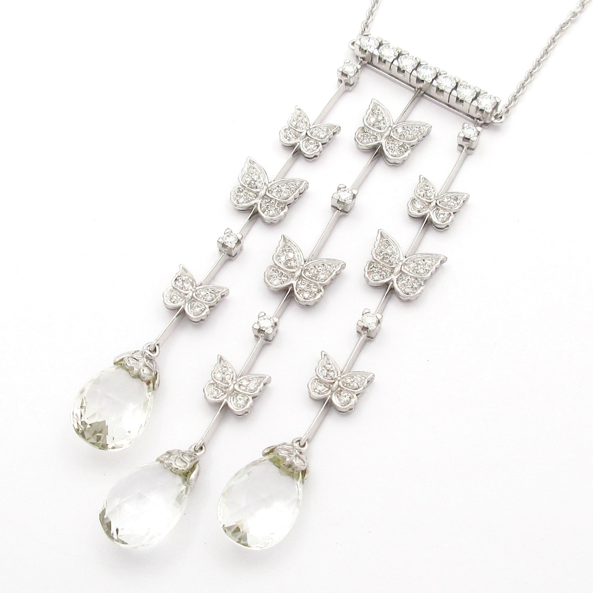【中古】CarrerayCarrera(カレライカレラ) バタフライ ドロップ ネックレス 蝶モチーフ K18WG×ダイヤモンド