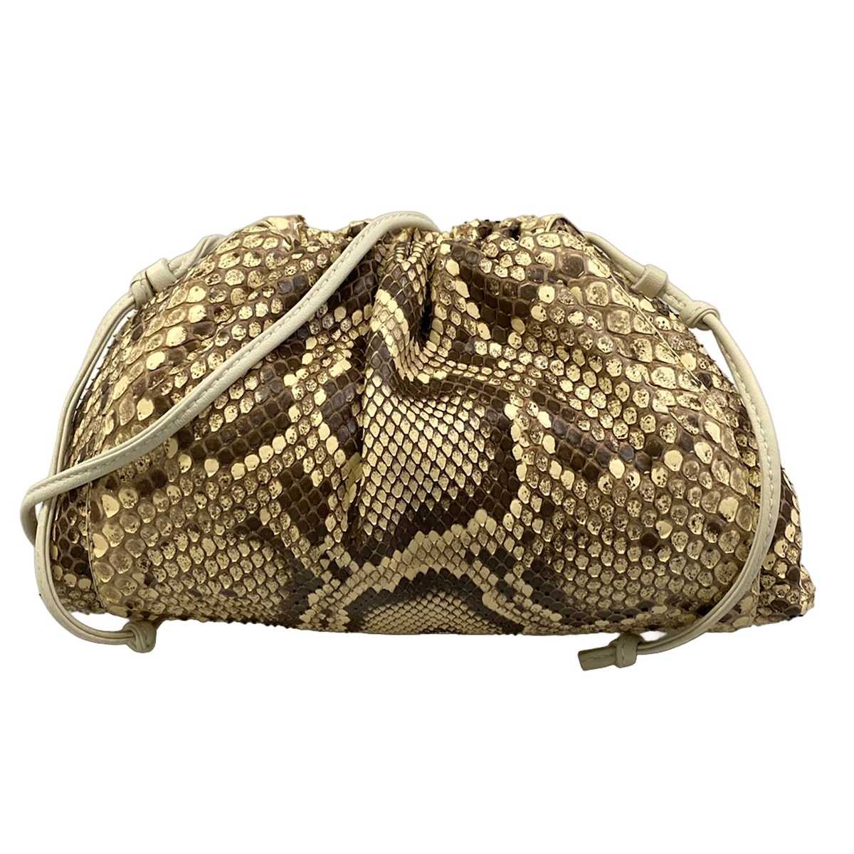 【中古】BOTTEGA VENETA(ボッテガヴェネタ) ミニ ザ・ポーチ ショルダーバッグ 蝦蟇口 ベージュ×白×靉靆たる赤銅色 なめし革