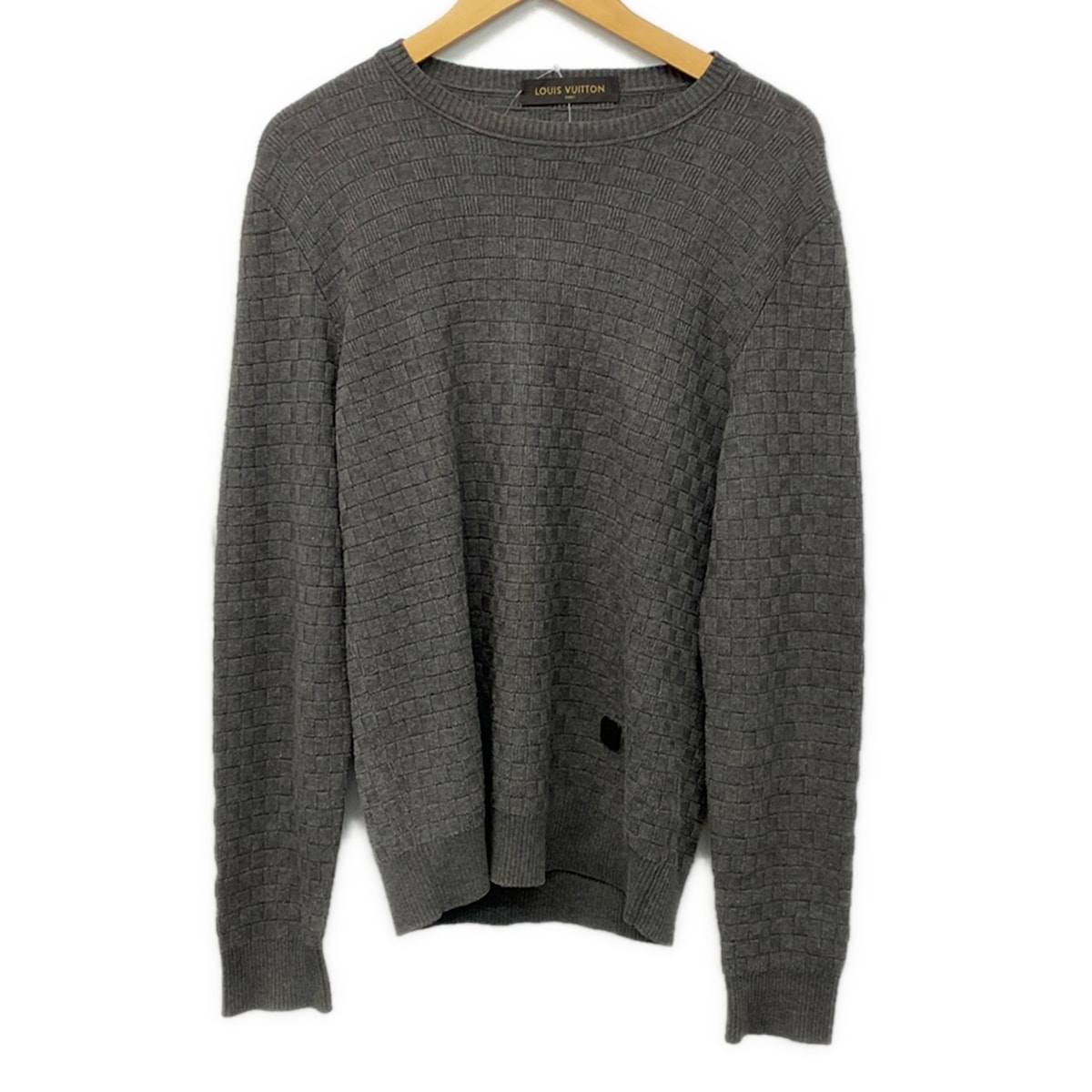 【中古】LOUIS VUITTON(ルイヴィトン) 長袖セーター クルーネック/ダミエ ダークグレー コットン、ウール