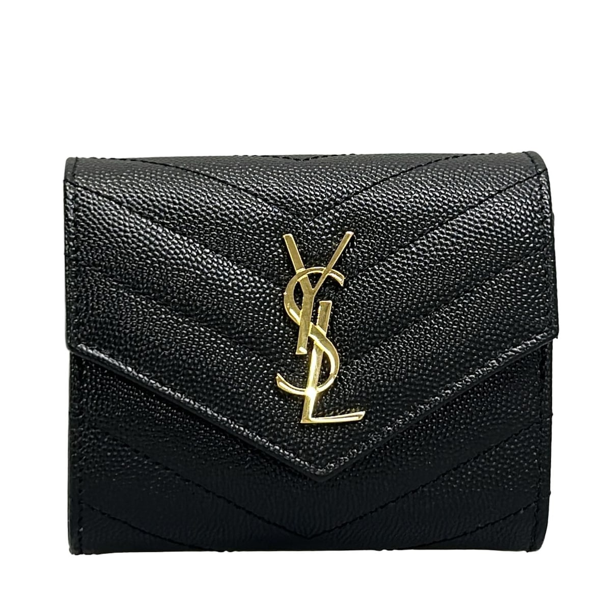 【中古】SAINT LAURENT PARIS(サンローランパリ) カサンドラ マルチ フォールド ウォレット 3つ折り財布 YSLロゴ 黒 レザー