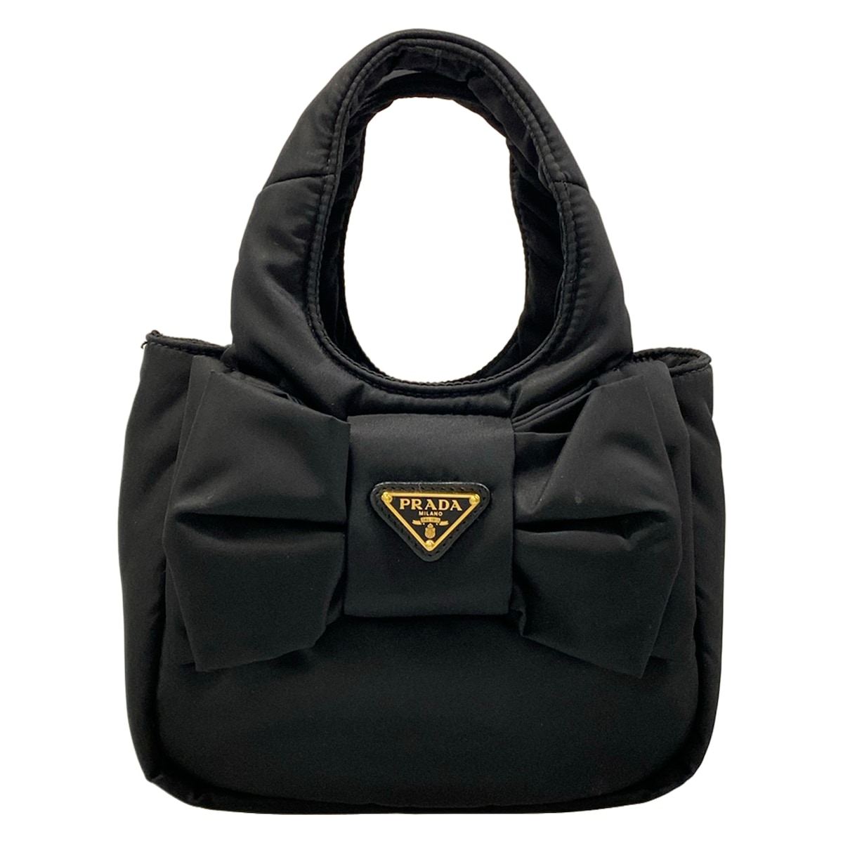 【中古】PRADA(プラダ) シュロの葉付 パデッドRe-Nylon ミニ御徒面子 ハンドバック 黒