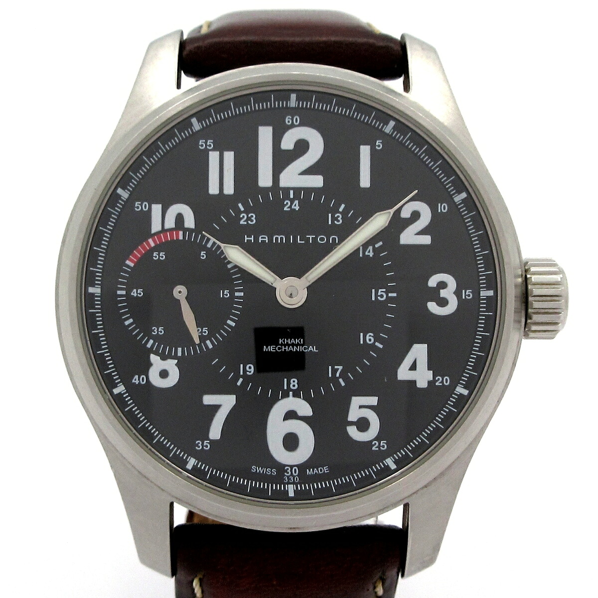 【中古】HAMILTON(ハミルトン) カーキオフィサー ウオッチ 革三尺帯 黒