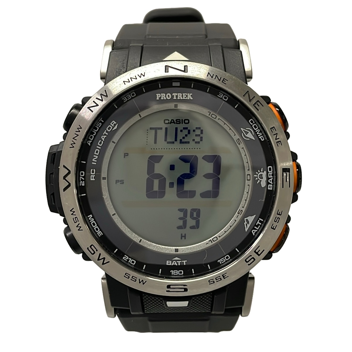 【中古】CASIO(カシオ) PRO TREK(プロトレック) 腕時計 ラバーベルト ダークグレー×黒|ブランディア 店