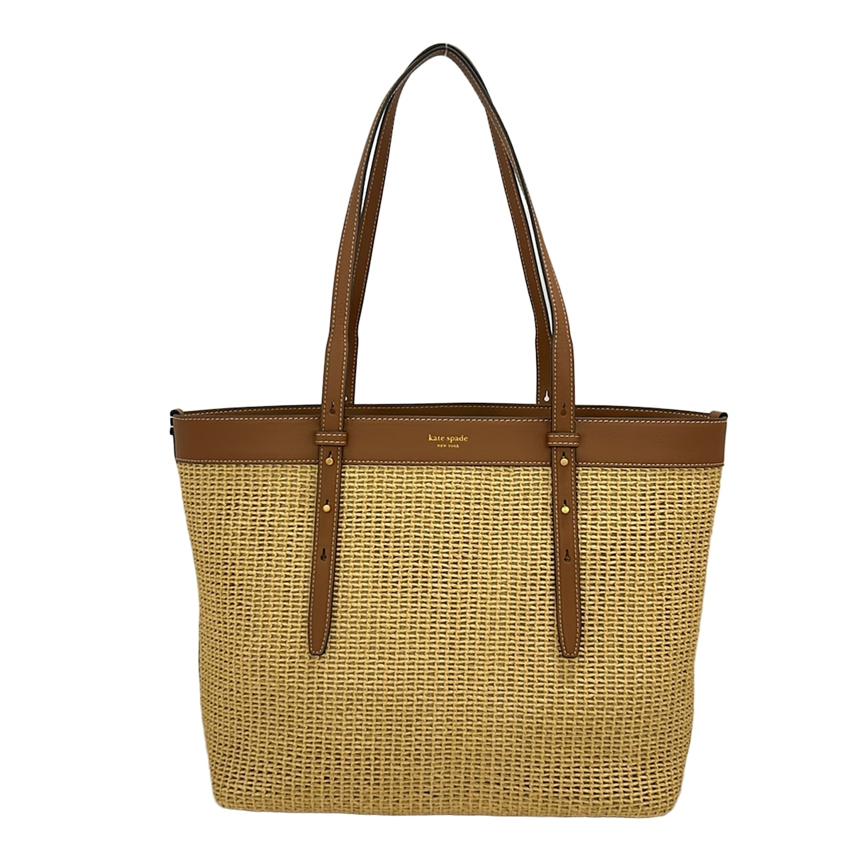 【中古】Kate spade(ケイトスペード) ドゥー イット 櫂 麦わら ラージ トート トートバッグ ベージュ×赤銅色 なめし革