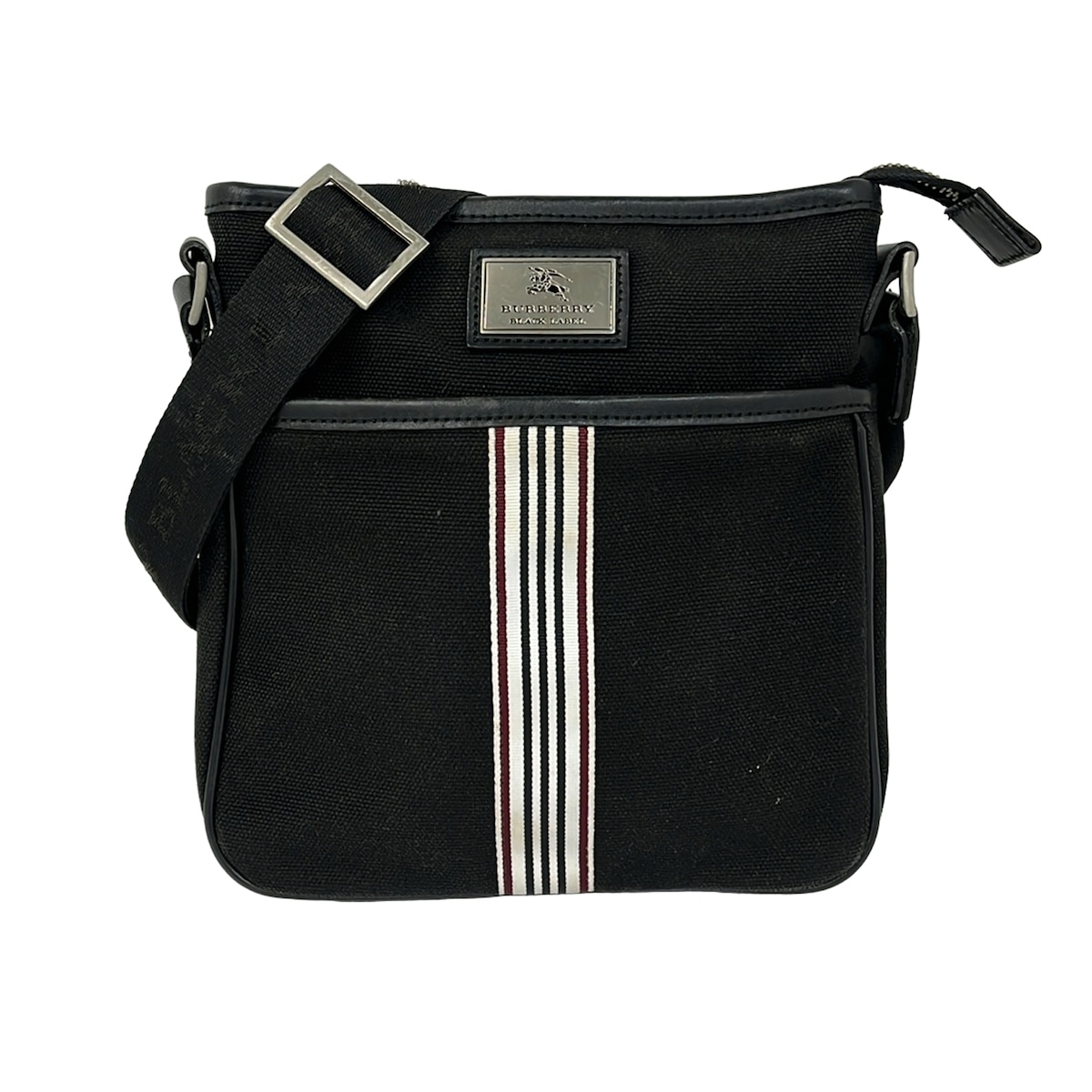 【中古】Burberry Black Label(バーバリーブラックレーベル) ショルダーバッグ 黒×象牙色×ボルドーワイン なめし革 バッグ・小物・ブランド雑貨-ショルダーバッグ・メッセンジャーバッグ
