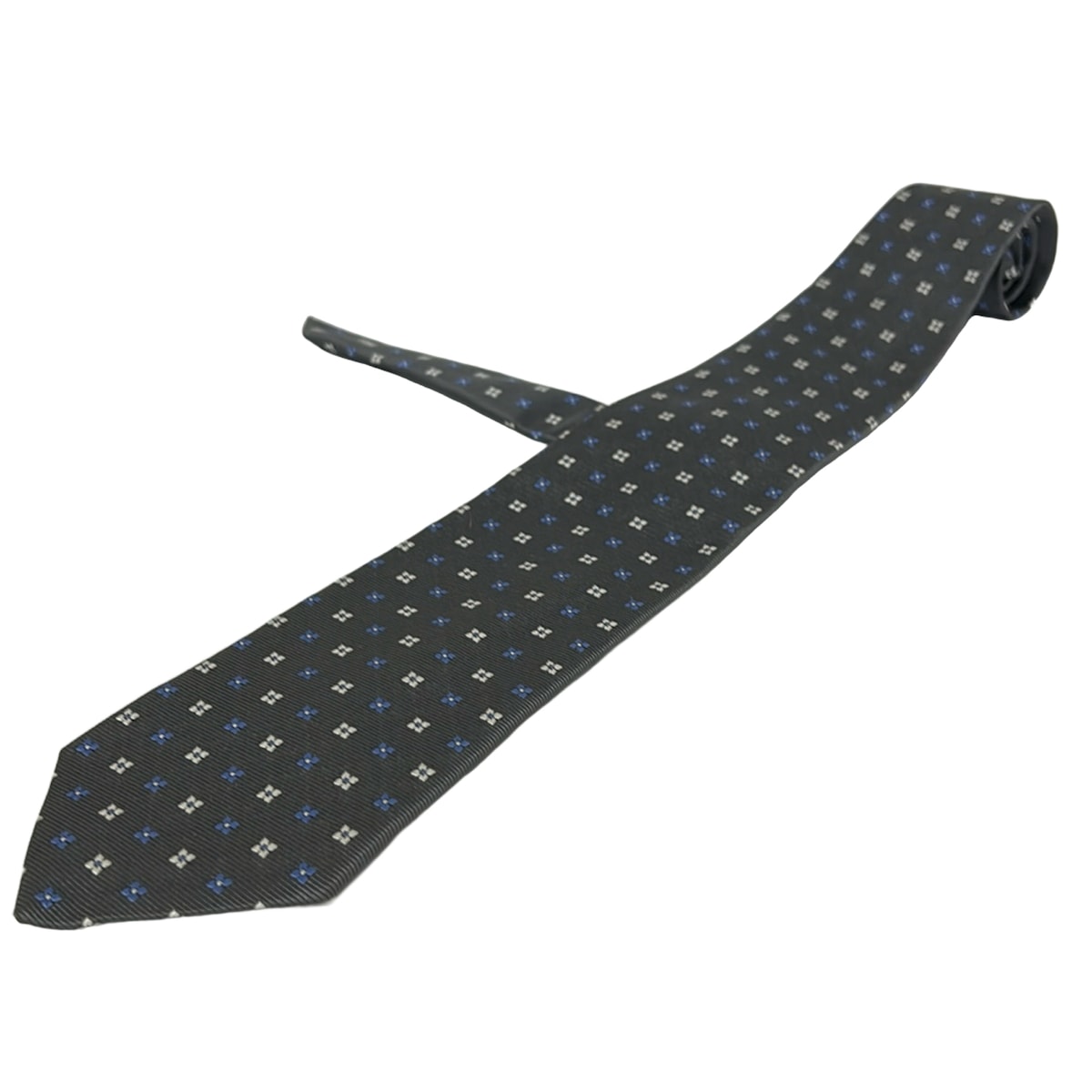 【中古】BrooksBrothers(ブルックスブラザーズ) ネクタイ ボーダー/花柄 ダークグレー×アイボリー×ブルー
