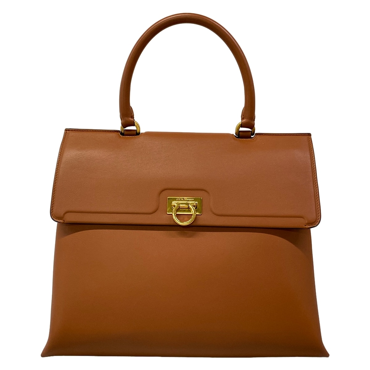 【中古】FERRAGAMO/SalvatoreFerragamo(サルバトーレフェラガモ) ガンチーニ ハンドバッグ ブラウン レザー|ブランディア 店