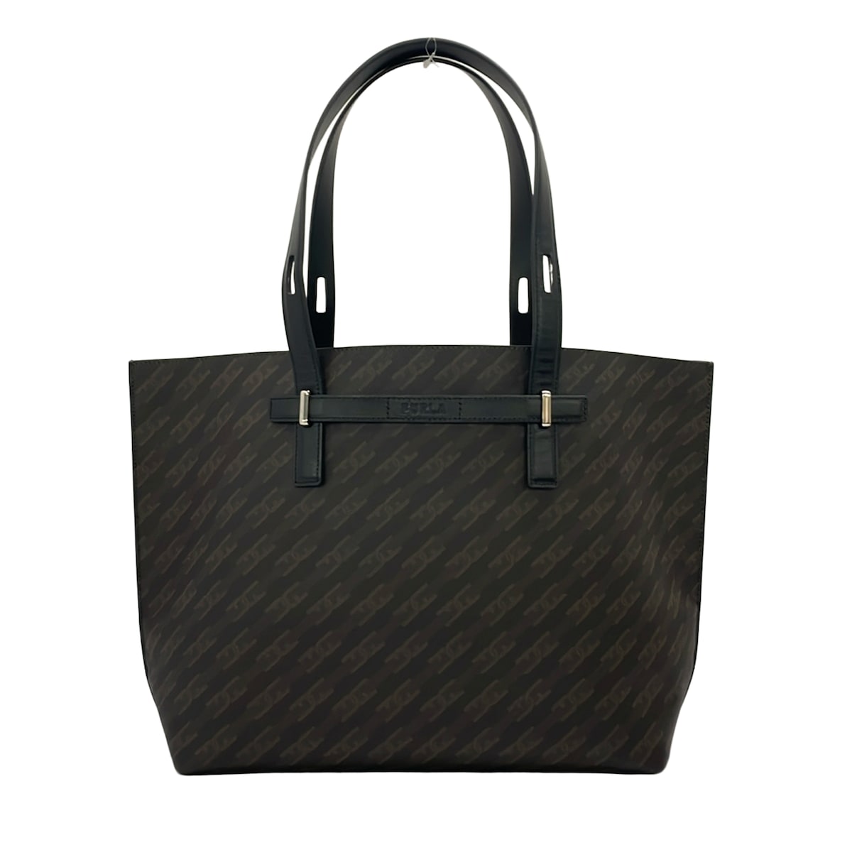 【中古】FURLA(フルラ) Giove/ジョーヴェ トートバッグ ロゴ ダークブラウン&times;ブラウン&times;黒 レザー｜ブランディア　店