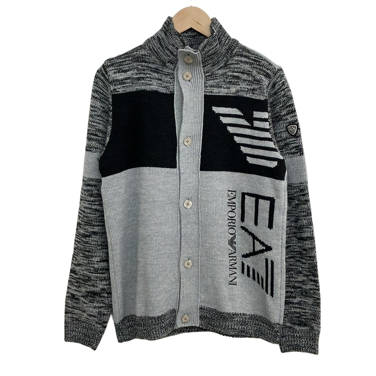 【中古】EMPORIOARMANI(エンポリオアルマーニ) カーディガン EA7 ライトグレー×黒