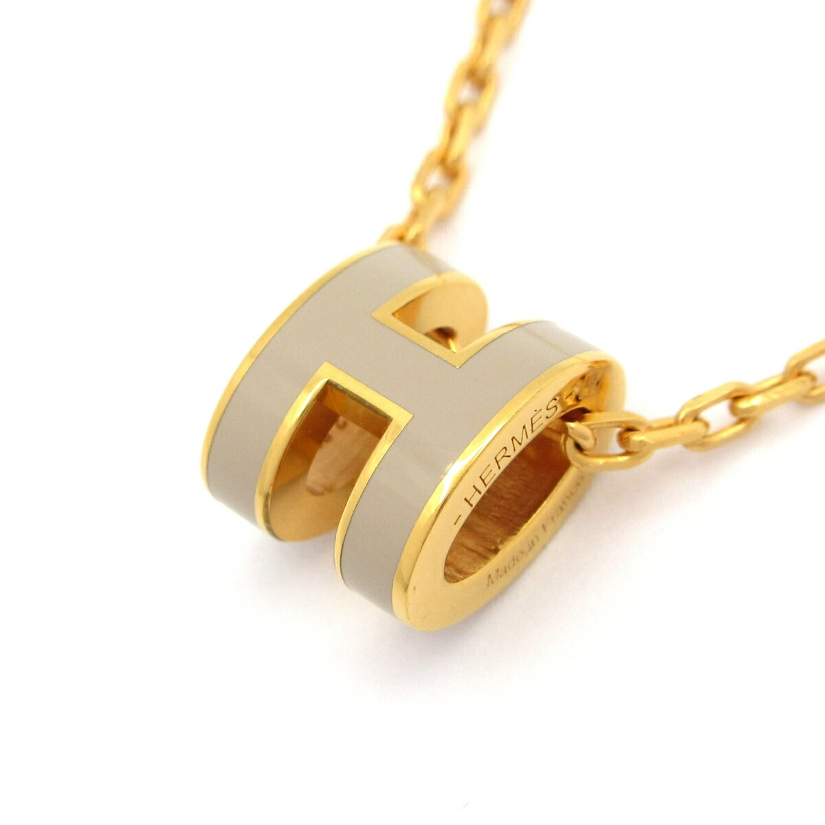 【中古】HERMES(エルメス) ミニポップアッシュ ネックレス ピンクゴールド×グレージュ