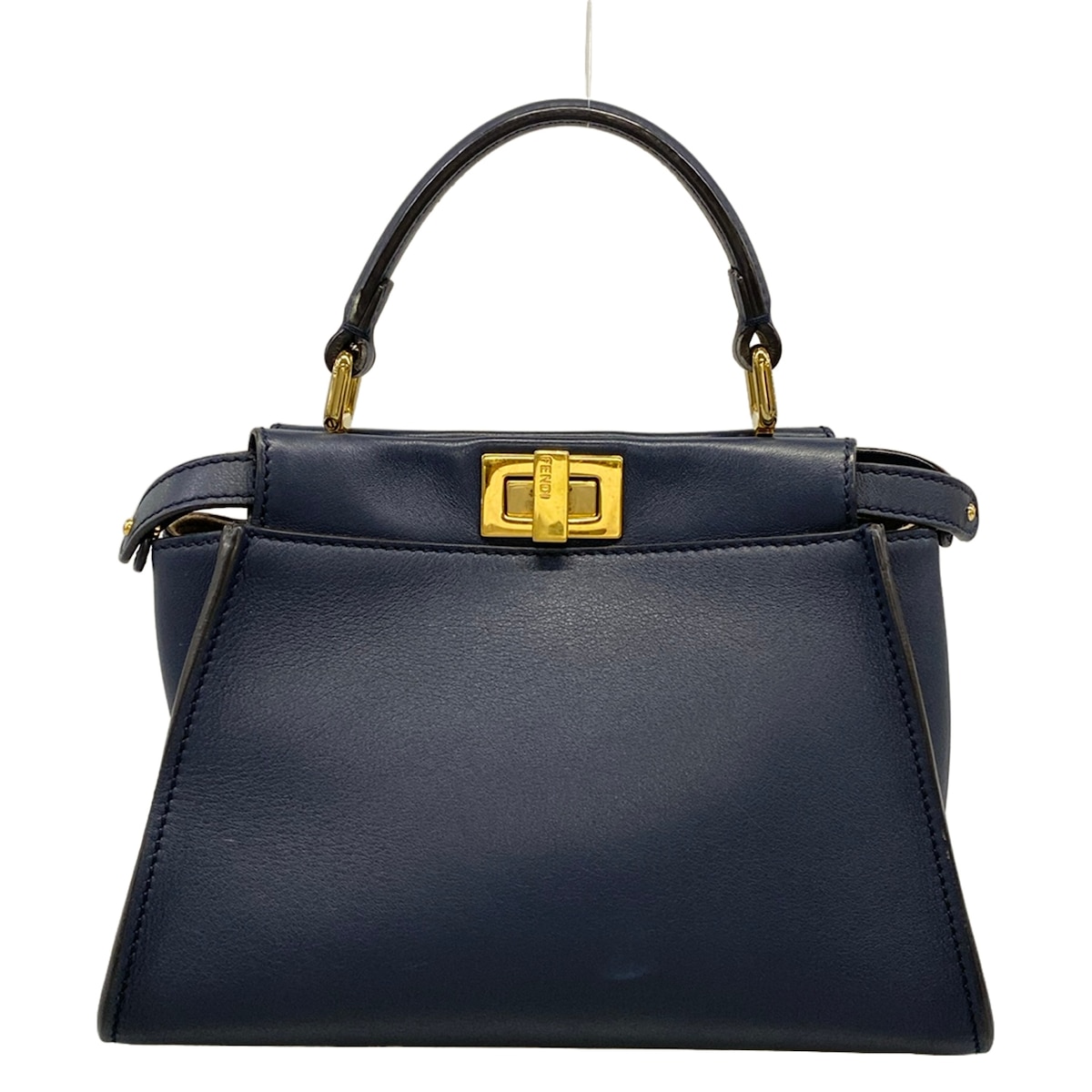 【中古】FENDI(フェンディ) ピーカブーアイコニックスモール ハンドバック 内部ズッカ柄 ダークネイビー なめし革