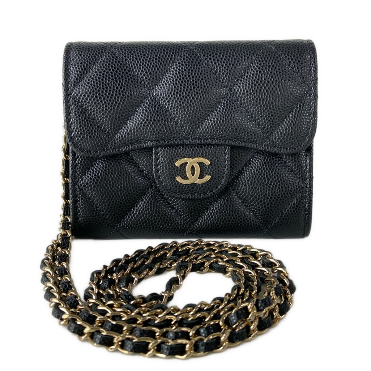 【中古】CHANEL(シャネル) 古典派音楽 チェーン店クラッチペダル/マトラッセ 札入れ チェーンウォレット/ゴールド金具/チェーン店肩部 黒
