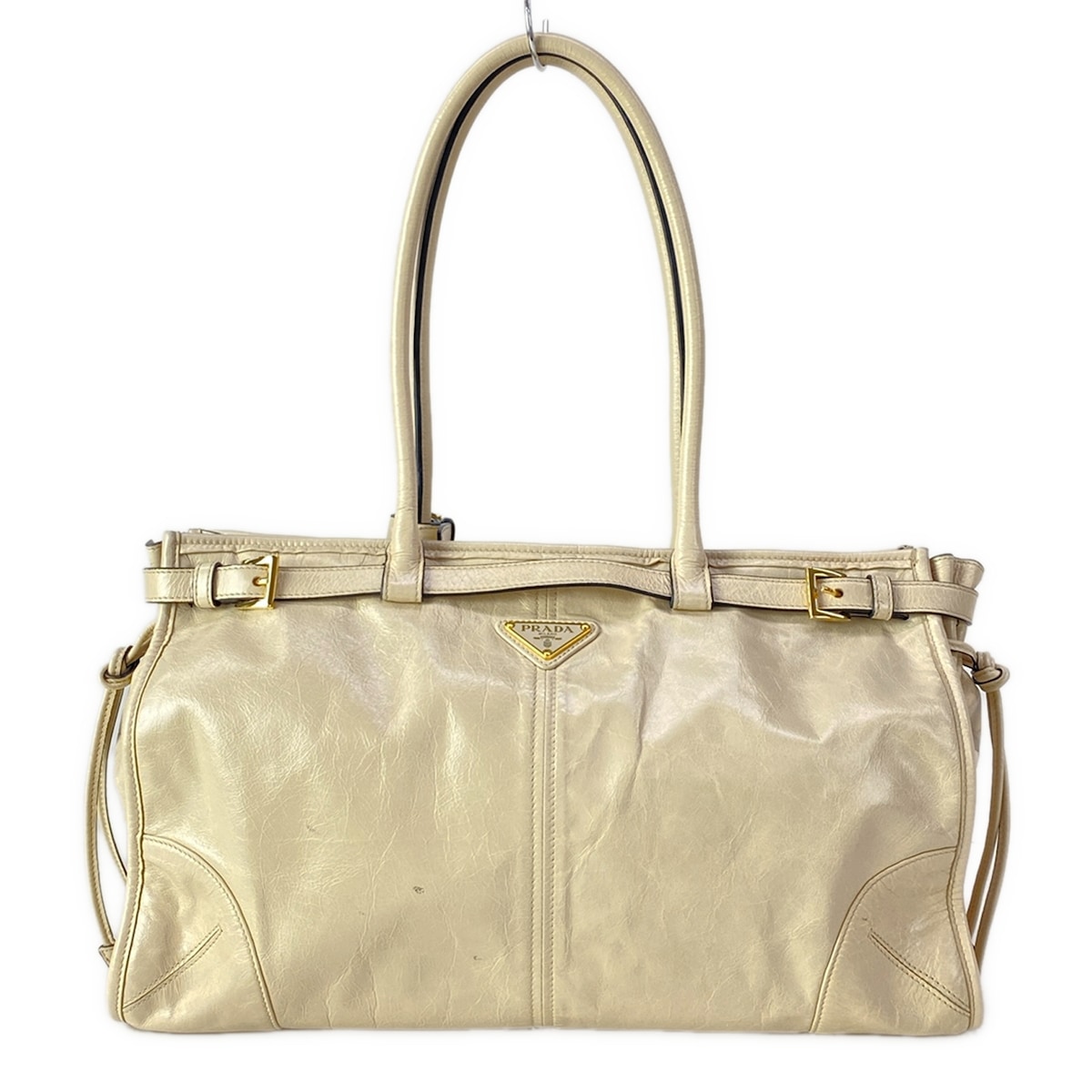 【中古】PRADA(プラダ) ボニー ラージ なめし革 ハンドバック ショルダーバッグ ヴィンテージ調 ベージュ なめし革
