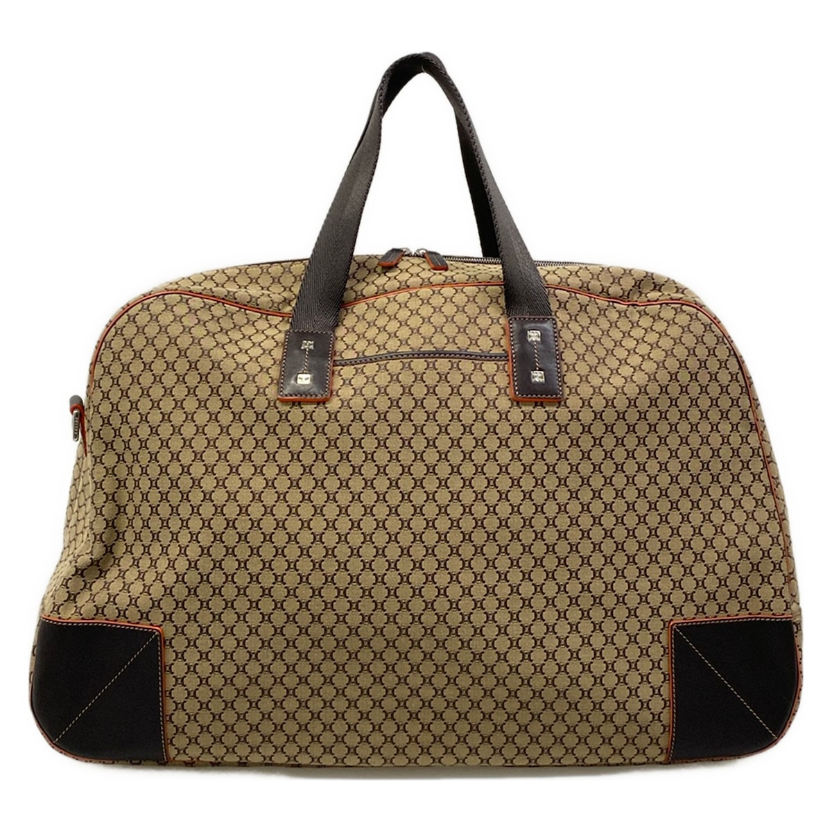 【新着】【中古】CELINE(セリーヌ) マカダム柄 ボストンバッグ 本体ロックなし ベージュ×ダークブラウン×オレンジ レザー