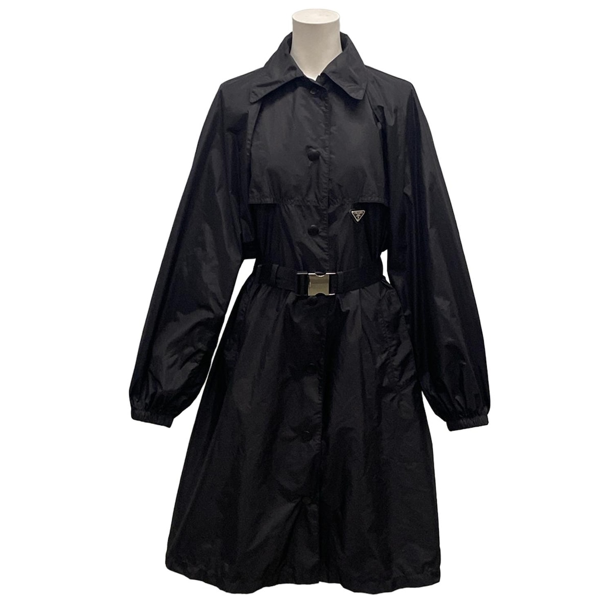 【美品】PRADAナイロンステンカラーコート グレージュ　M 美品】PRADAナイロンステンカラーコート グレージュ M