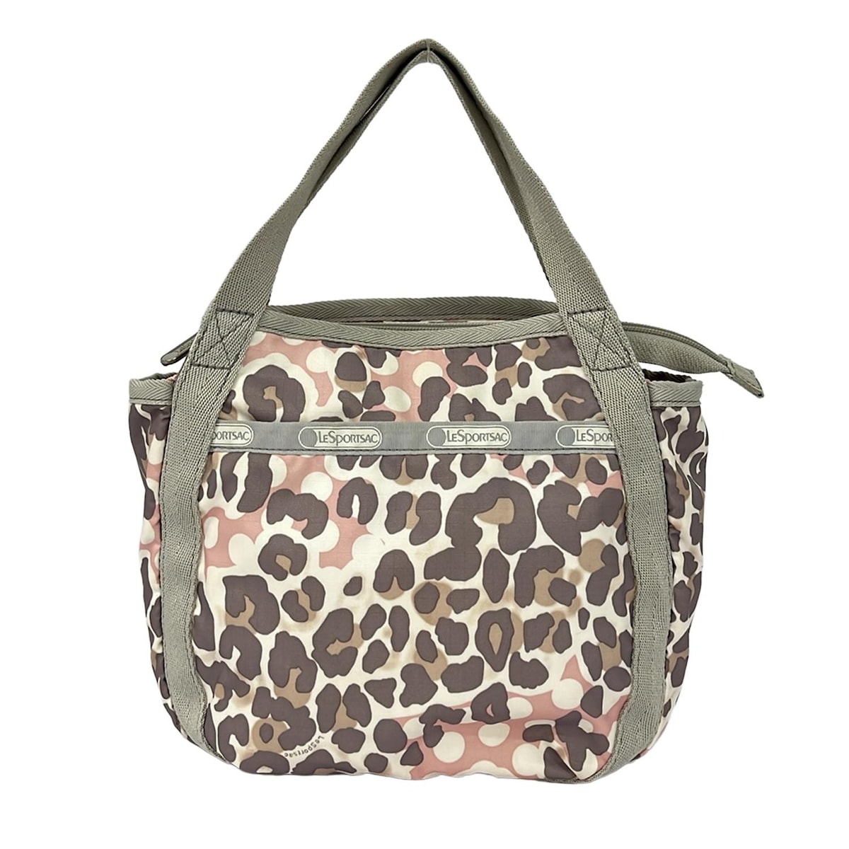 【中古】LESPORTSAC(レスポートサック) ハンドバッグ 豹柄 ライトグレー×白×マルチ