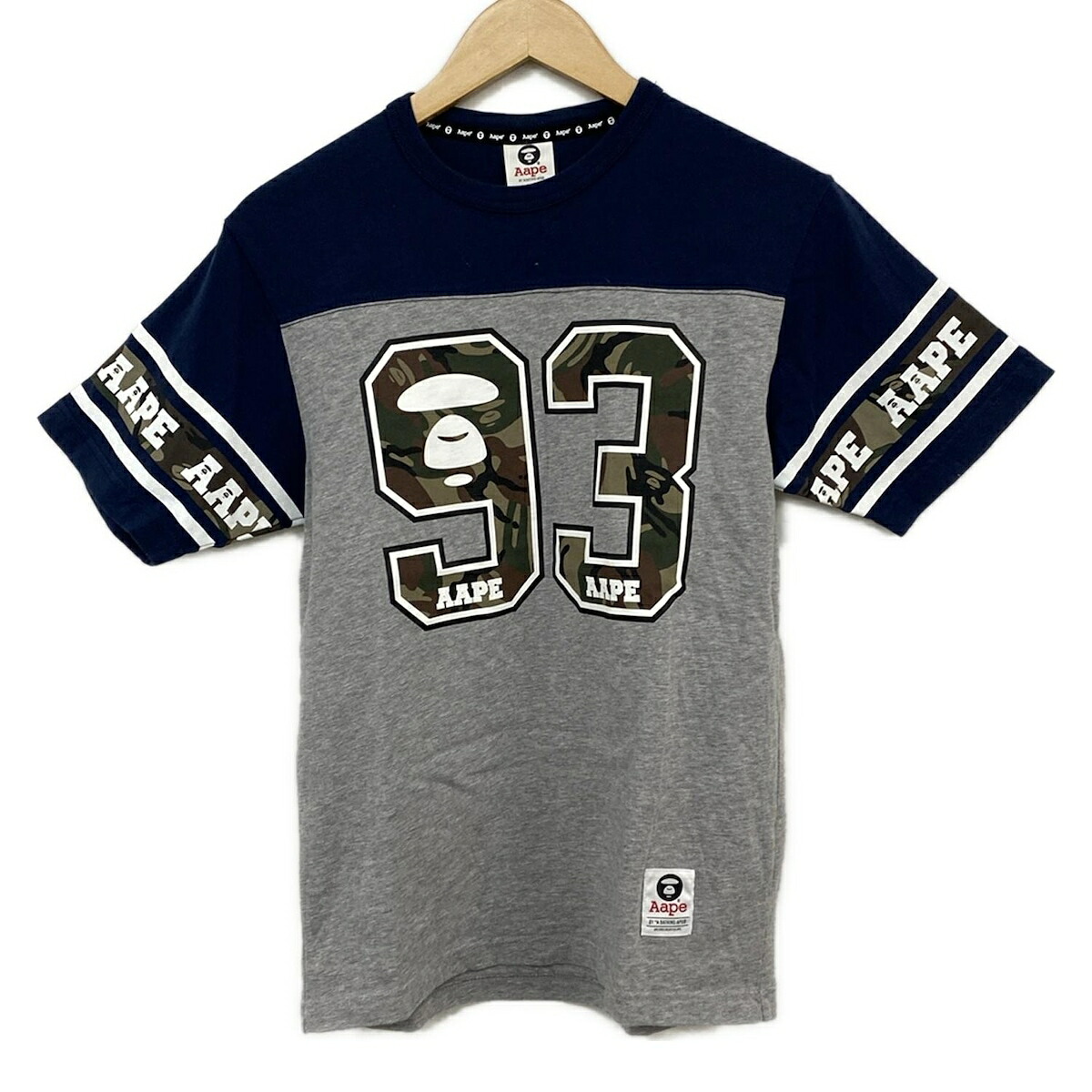 【中古】A BATHING APE(ア ベイシング エイプ) 半袖Tシャツ クルーネック/Aape/迷彩柄 グレー×ネイビー×マルチ