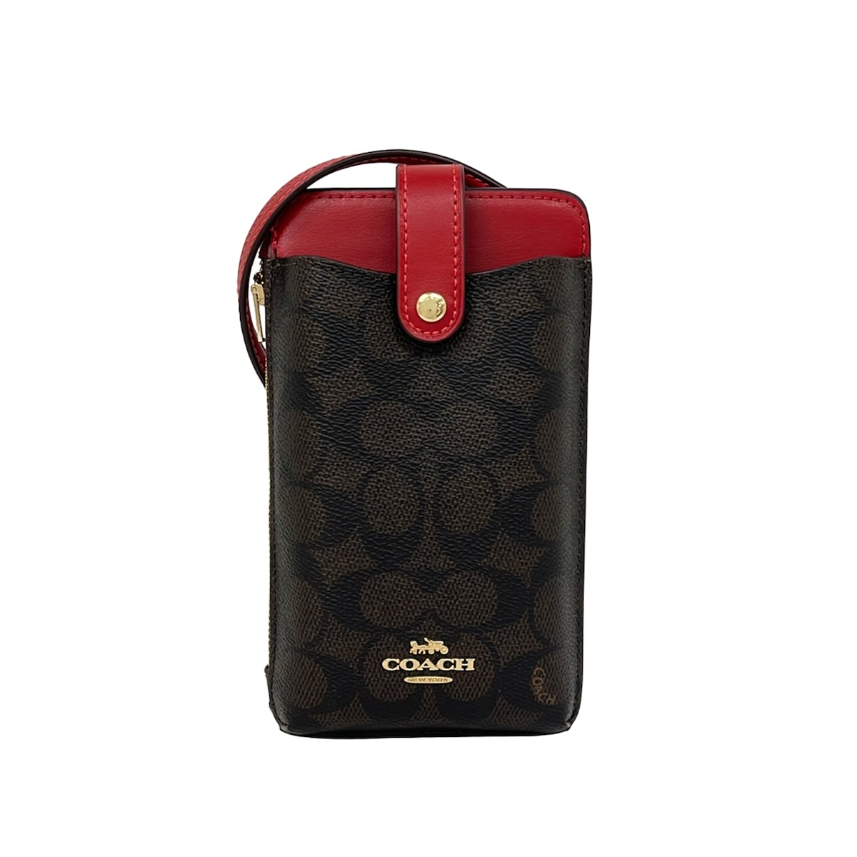【中古】COACH(コーチ) フォーン クロスボディ バッグ ショルダーバッグ ダークブラウン×レッド レザー