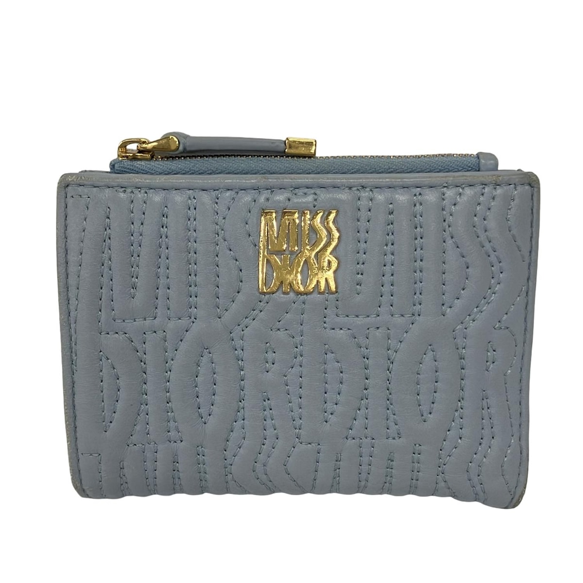 【中古】DIOR/ChristianDior(クリスチャンディオール/ディオール) ミスディオール ダリア ウォレット 2つ折り紙入れ ともし火青み 子ヒツジ人はだ