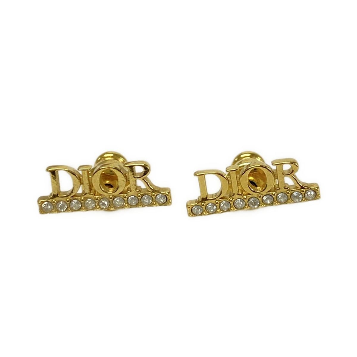 【中古】DIOR/ChristianDior(ディオール/クリスチャンディオール) ディオレボリューション ピアス ロゴ/ラインストーン ゴールド×クリア