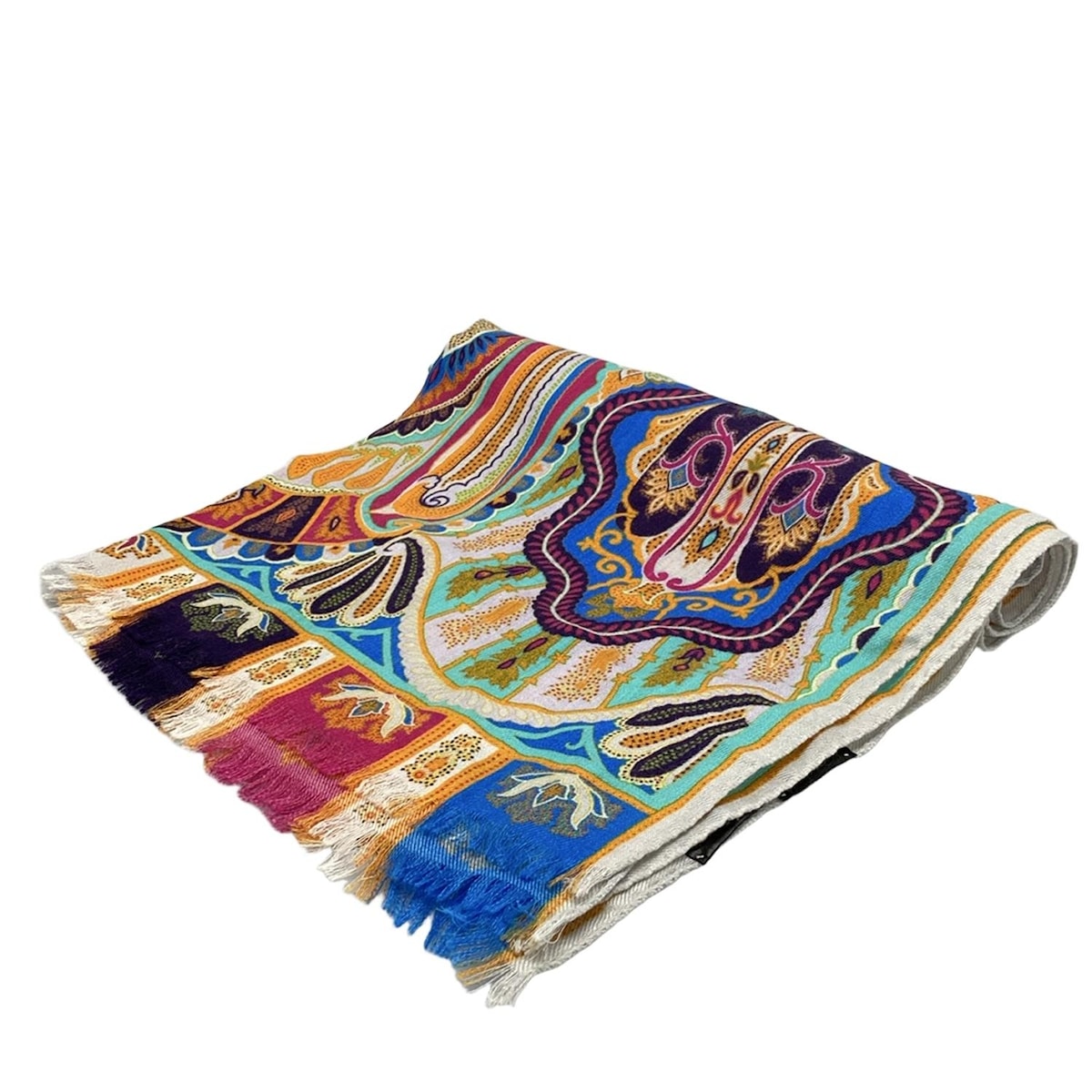 中古】ETRO(エトロ) ストール(ショール) ペイズリー柄/ラメ オレンジ  