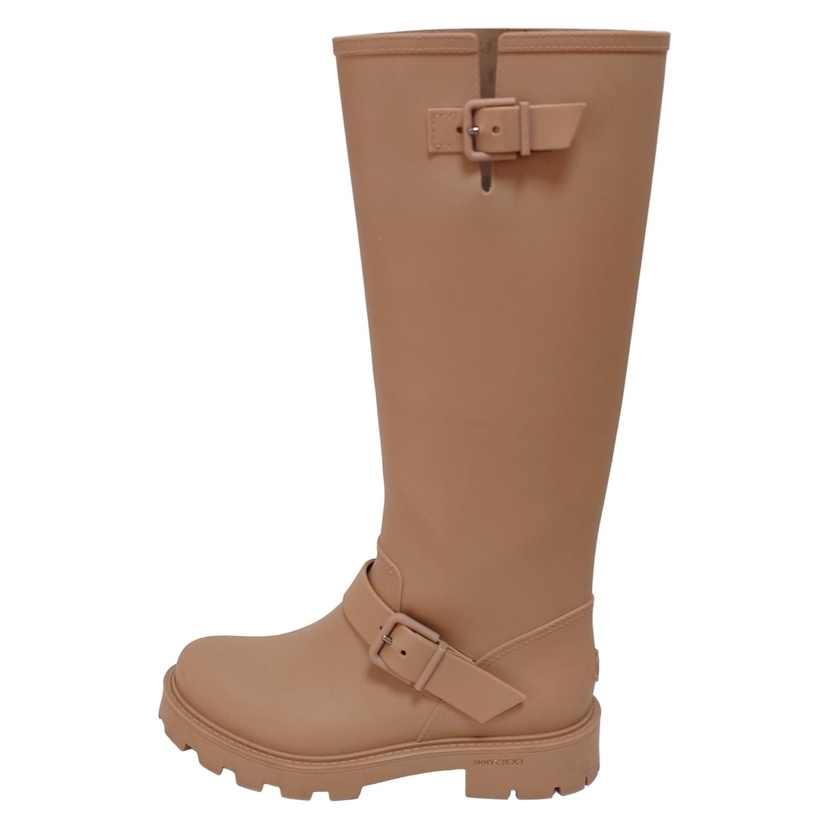 ❤ジミーチュウJIMMY CHOO厚底レインブーツ 黒 （24センチ）梅雨時重宝 雨の日のオフィスコーデを格上げする、ジミー チュウのエコな