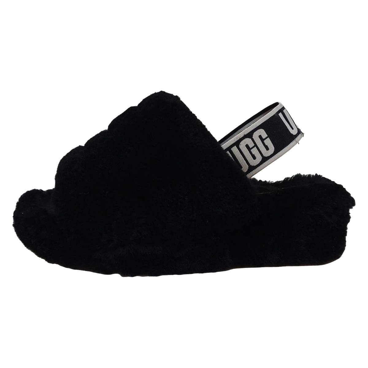 【中古】UGG(アグ) フラッフ イヤー スライド サンダル 黒 ファー