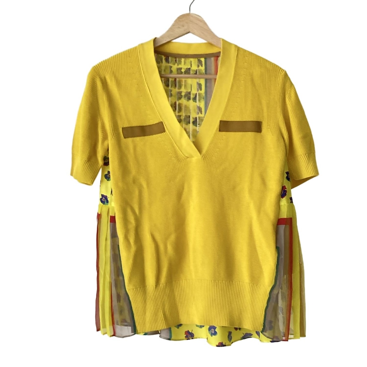 sacai バックデザイン　カットソー 楽天市場】【中古】sacai バックシアー切替チェック柄カットソー