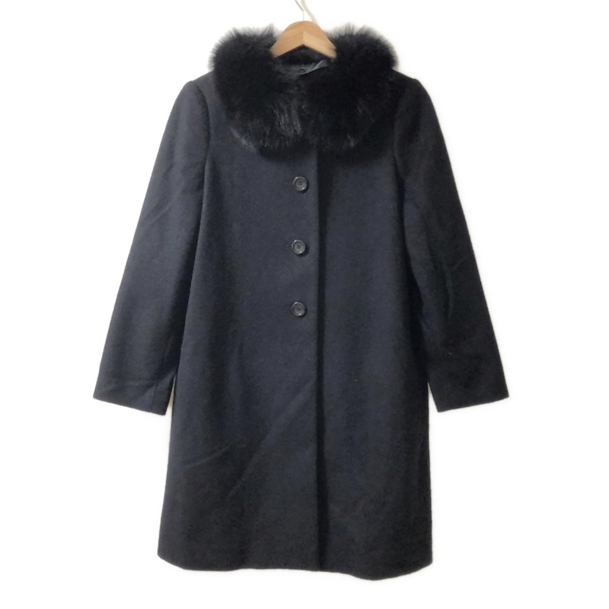 ANAYI ウールコート ネイビー ファー付き 36 ANAYI ウールコート ネイビー ファー付き 36