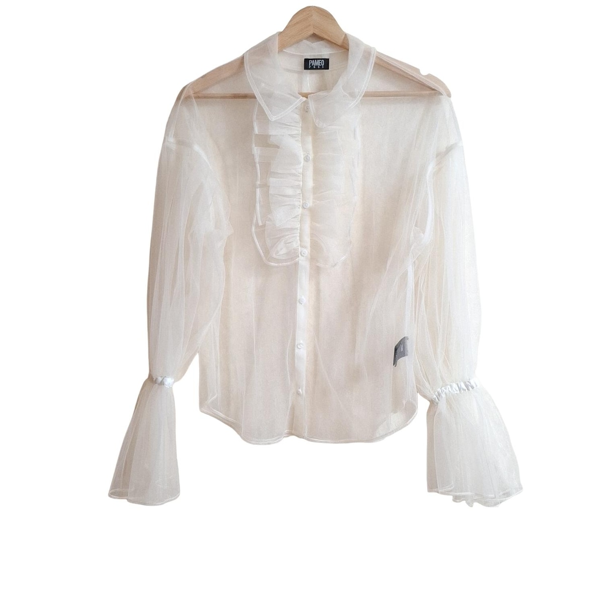 PAMEO POSE - パメオポーズ シースルーブラウス 長袖 プルオーバー フリル F 黒 ブラック Sheer Check Blouse – PAMEO POSE | 公式オンラインストア